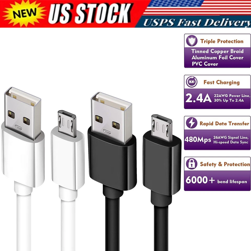 3/6FT Micro USB Fast Charger Data Sync Cable Cord For Samsung Galaxy S5 S6 S7 - Image 1 of 4