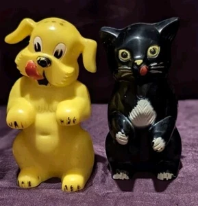 Vintage Hund & Katze Kunststoff Salz und Pfeffer Shaker F & F Form & Stanzen funktioniert USA - Bild 1 von 6