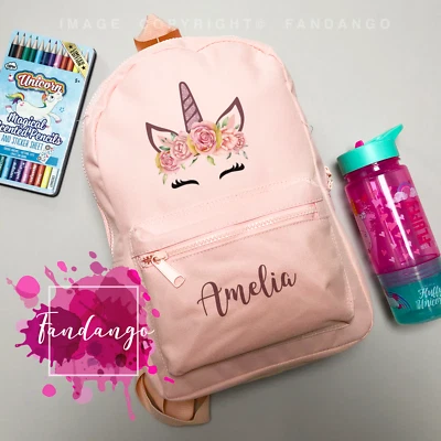 BAGBASE Personalisierter Rucksack Einhorn - beliebiger Name Kinder Mädchen Schulanfang