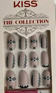 Kiss Nails The Collection Glue or Press on Medium Matte finish Gray Tribal Black - Picture 1 of 2