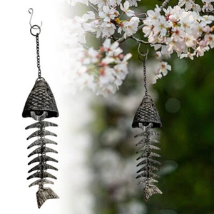 Solid Metal Bone Fishbone Fishing Wind Chimes Bell Hanging Decor DIY ET - Picture 1 of 14