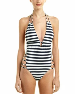 Rachel Roy Nautical Stripe Halter Strappy Side One Piece Mio Size L Swimsuit NWT - Picture 1 of 4