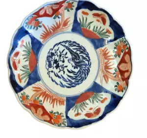 ANTIQUE MEJI PLATE JAPANESE PERIOD GOSAI IMARI "hO-O BIRD" SCALLOPED EDGES 20cm - Picture 1 of 7