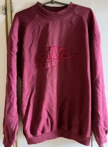 Nike Vintage Hoodie 90s Spell Out Big Logo Oversized Red Sweatshirt Mens L - Picture 1 of 4