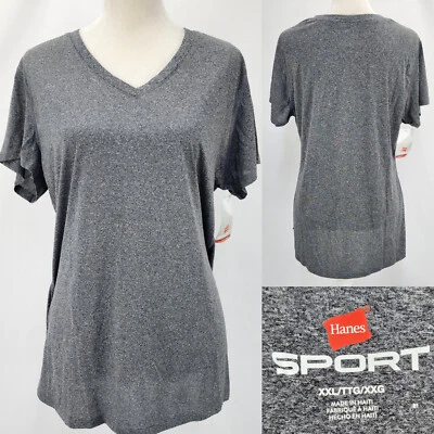 Camiseta activa Hanes Sport para mujer XXL 41" pecho gris jaspeado manga corta CoolDri Foto 1 de 4