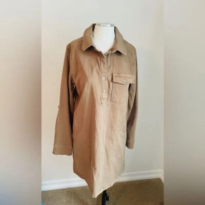 Michael Stars M Eleanor Tan Roll Tab Sleeve Twill A-line Shift Shirt Dress - Image 1 of 4