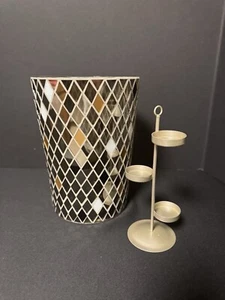 PartyLite Mosaic Harlequin Hurricane w/Tealight Tree NIB - Picture 1 of 4