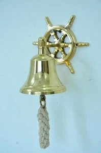 Timbre de puerta colgante de latón liso para decoración del hogar con rueda de barco - Imagen 1 de 5