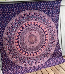 Elephant Meditation Medallion Mandala Tapestry, Bedspread, Throw 86 x 76 - Picture 1 of 6