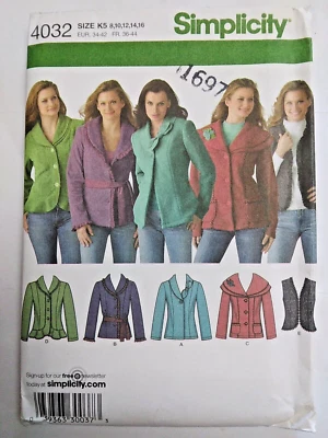 Coat Jacket Vest Wool Denim K5 8 10 12 14 16 Simplicity 4032 Sewing Pattern UC - Image 1 of 4