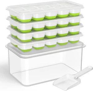 Ice Cube Tray with Lid and Bin, Ice Cube Tray with Lid and Bin, 4 Pack Silicone - Picture 1 of 6