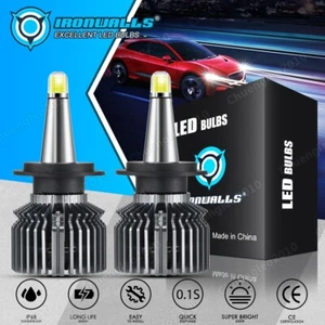 IRONWALLS 8-sides H7 LED Headlight Bulbs High/Low Beam Super Bright 6500K White - Picture 1 of 12