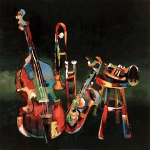 24W"x24H" ENSEMBLE by JOHN MILAN -MUSIC JAZZ CELLO BASS VIOLIN CHOICES of CANVAS - Picture 1 of 9