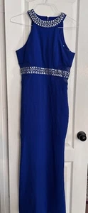 Honey & Rosie Dress Women's Sz L Royal Blue Padded Bodice Stretch bling 3682 - Picture 1 of 11