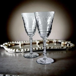 2 Vintage Weingläser Normandie Rock Sharpe Set verzierte Stiele & floral elegant Dr - Bild 1 von 8