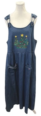 Винтажный Westbound джинсовой ткани Рождество праздник вышитые карманы макси джемпер платье XL - Изображение 1 из 4