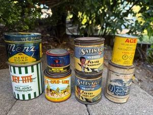 Vintage Paint, Enamel and Industrial Tin Can Lot....Menz, Satin-Glo, Red Devil - Picture 1 of 5