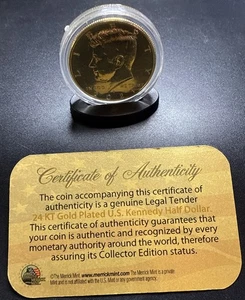 2021-P 24K GOLD Plated  JFK Kennedy Half Dollar Coin COA Capsule & Stand - Picture 1 of 13