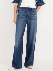 OLD NAVY Baggy Wide-Leg Jeans Womens 8 Blue Non Stretch Drapey NEW - Picture 1 of 11