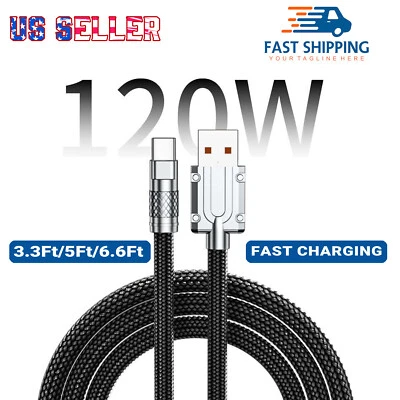 USB A to USB C Fast Charger Cable Nylon Cord For Samsung Galaxy Zinc Alloy - Image 1 of 4