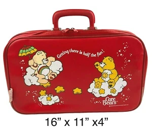 Care Bears 1983 Red Vinyl Suitcase Kids Luggage 16 x 11 x 4 Peters Bag Vintage - Picture 1 of 11