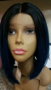 Bob Perücke Ombre Blau Schwarz Perücke Mittelteil Bob Wig - Bild 1 von 8