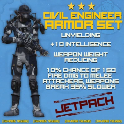 FALLOUT 76 [PC] CIVIL ENGINEER ARMOR SET UNYIELDING +10 INT WEAPON WEIGHT REDUCI - Image 1 of 4