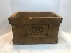 Vintage Wooden Crate Box USMC United Shoe Machinery Corp USA Primitive Decor - Picture 1 of 10