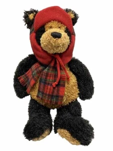 Gund Teddy B Caring 16 Zoll Plüsch Schwarzbär rote Mütze und karierter Schal Büro Depot - Bild 1 von 11