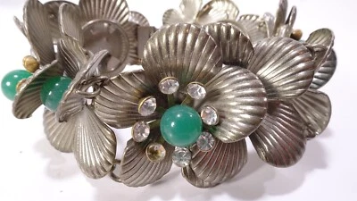 Pulsera de eslabones de flores de cristal piedra GRN pétalos de plata antiguos para mujer J.Crew nueva sin etiquetas Foto 1 de 4