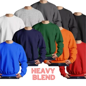 Mens Sweatshirt Heavy Blend 100% Cotton Plain Jumper Casual Very High Quality - Picture 1 of 26