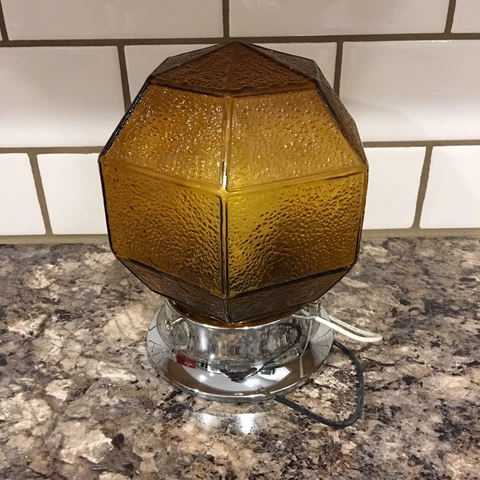 Chrome Flush Mount Fixture With Antique Amber Globe Vintage House Home 11E Cover