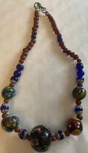 Collar Original Vintage Años 70 Italiano Murano Millefiore Vidrio Cuentas - Imagen 1 de 9