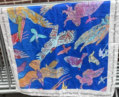 IRENE NEUWIRTH Bufanda Joyería de Seda Promo Dobladillo Enrollado a Mano 35” Colibríes Azul Foto 1 de 3