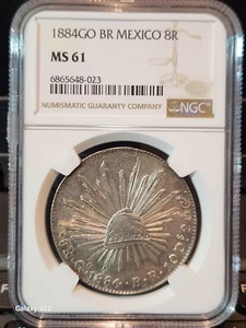 1884GO BR Guanajuato, Mexico 8 Reales NGC MS61 (Population 7) Beautiful Coin - Picture 1 of 8
