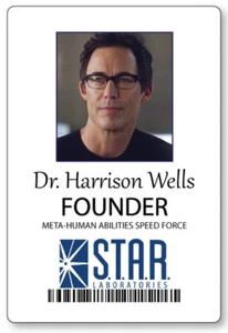 DR HARRISON WELLS FROM THE FLASH NAME BADGE HALLOWEEN COSPLAY PIN BACK - Picture 1 of 2