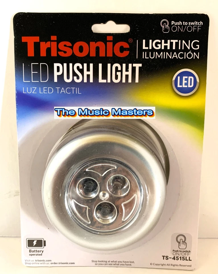 Battery Mini 3 LED Push On Off Light Utility Cabinet Closet Lighting Silver - Image 1 of 4