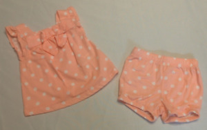 Carter's Baby Girl Size 6 Months Peach Polka Dot Short Set