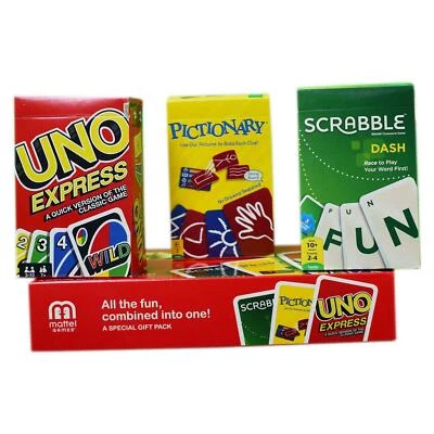 Mattel Games UNO Express, Pictionary, Scrabble Pack of 3 - Image 1 of 4