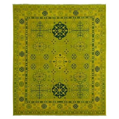 8'1"x9'5" Golden Yellow Overdyed Kazak Star Design Wool Hand Knotted Rug R20448 - Image 1 of 4