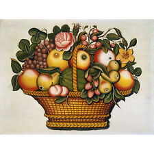 Kitchen Vintage Basket Fruit Flowers Painting Large Canvas Art Print