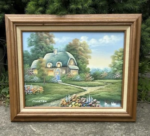 IMPRESSIONIST ORIGINAL ÖL AUF LEINWAND LAND ENGLISCHES HÜTTE VON MARTEN - Bild 1 von 8