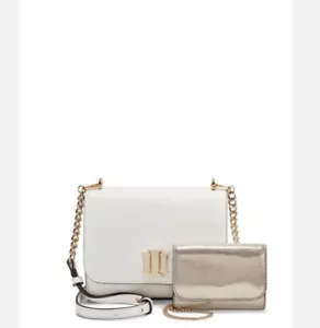 2 PC Set - INC Sibbell faux-leather women's mini crossbody + mini bag WHITE/GOLD - Picture 1 of 10