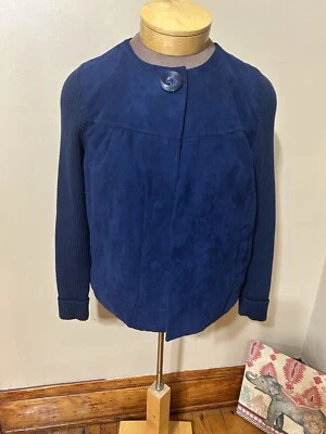 Chaqueta Studio Works para mujer talla 8 pequeña azul marino imitación gamuza mangas tejidas Foto 1 de 4