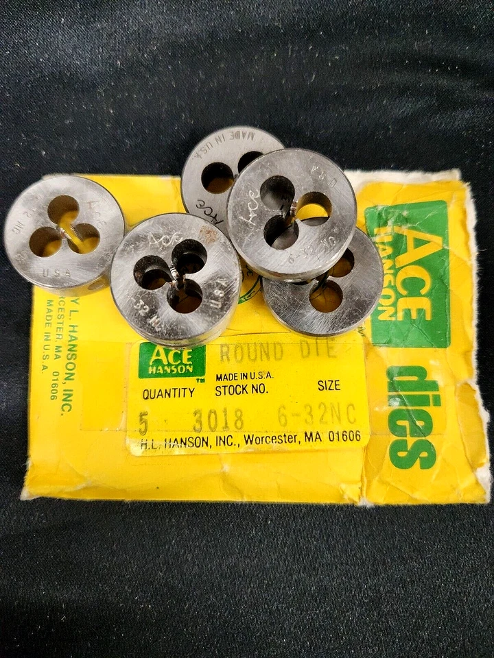 QTY 1 ACE/HANSON 3018 6-32NC 1" ROUND FIXED CARBON STEEL THREADING DIE USA MADE - Image 1 of 1