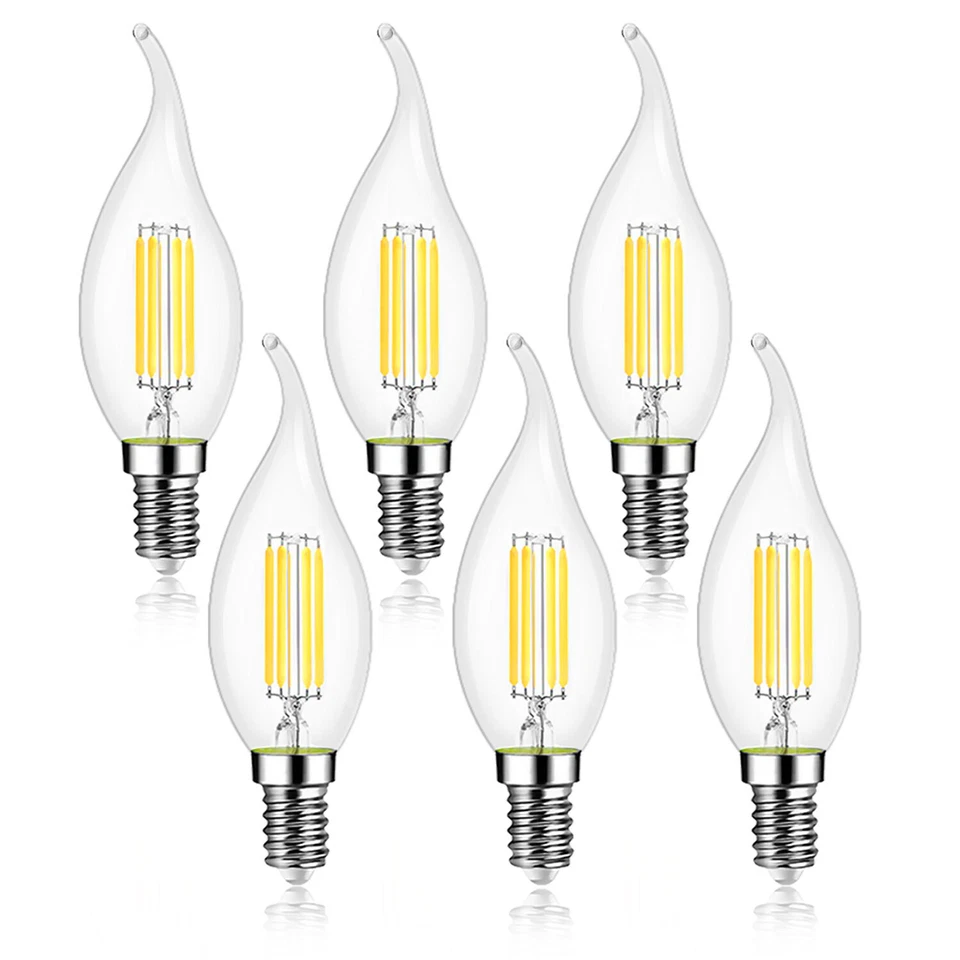 6packs x 4W LED Filament Flame Candle Bulbs C35 SES Small Edison Screw E14 Bulbs - Image 1 of 1