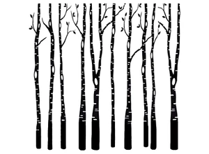 Birch Trees 2 Pcs 4 Inch Black Fused Glass Decals - Picture 1 of 1