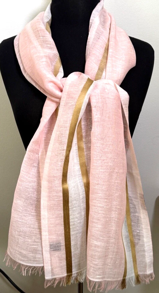 Mantón bufanda vintage Jim Thompson a rayas largas en mezcla de lino/algodón A599 Foto 1 de 4