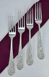Horquillas de almuerzo/lugar/cena Stieff Rose de plata de ley de 6 7/8" S/4 sin mono usadas en excelente estado - Imagen 1 de 5