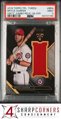 2016 TOPPS TRIPLE THREADS UNITY JUMBO RELIC SILVER BRYCE HARPER #/27 POP 1 PSA 9 - Image 1 of 4